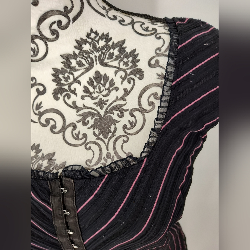 Vintage Fashion Bug Black/Pink Striped Sleeveless Top and Skirt Set Women's Med - Picture 6 of 10